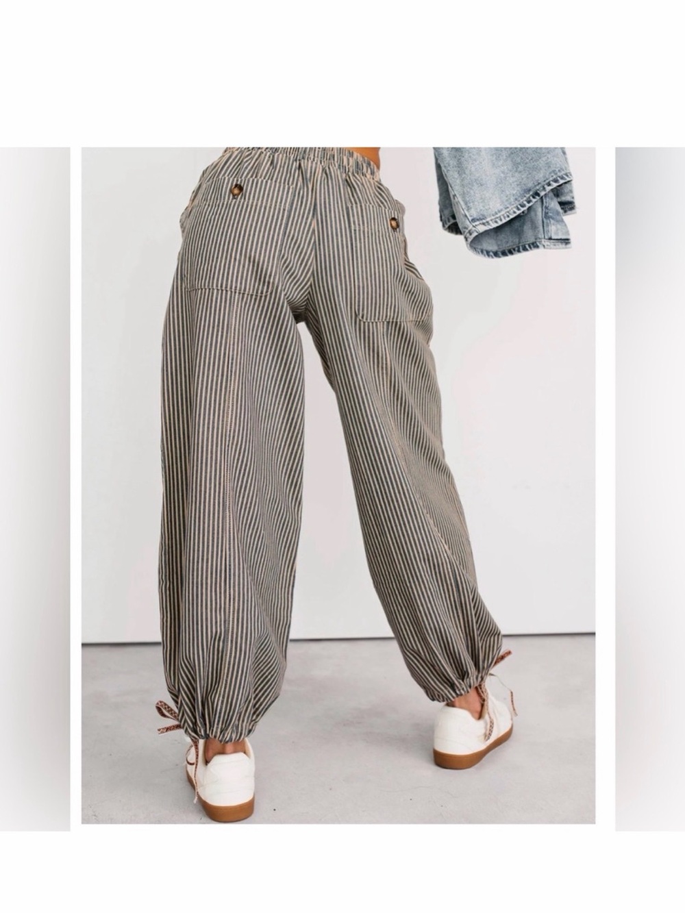 NoaBoa Restless Heart Striped Wide Leg Drawstring Boho Pants Size M - Picture 2 of 16